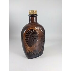 Vintage Log Cabin Syrup Bicentennial Bottle Amber Glass 1776 Wood Cabin W/ Label